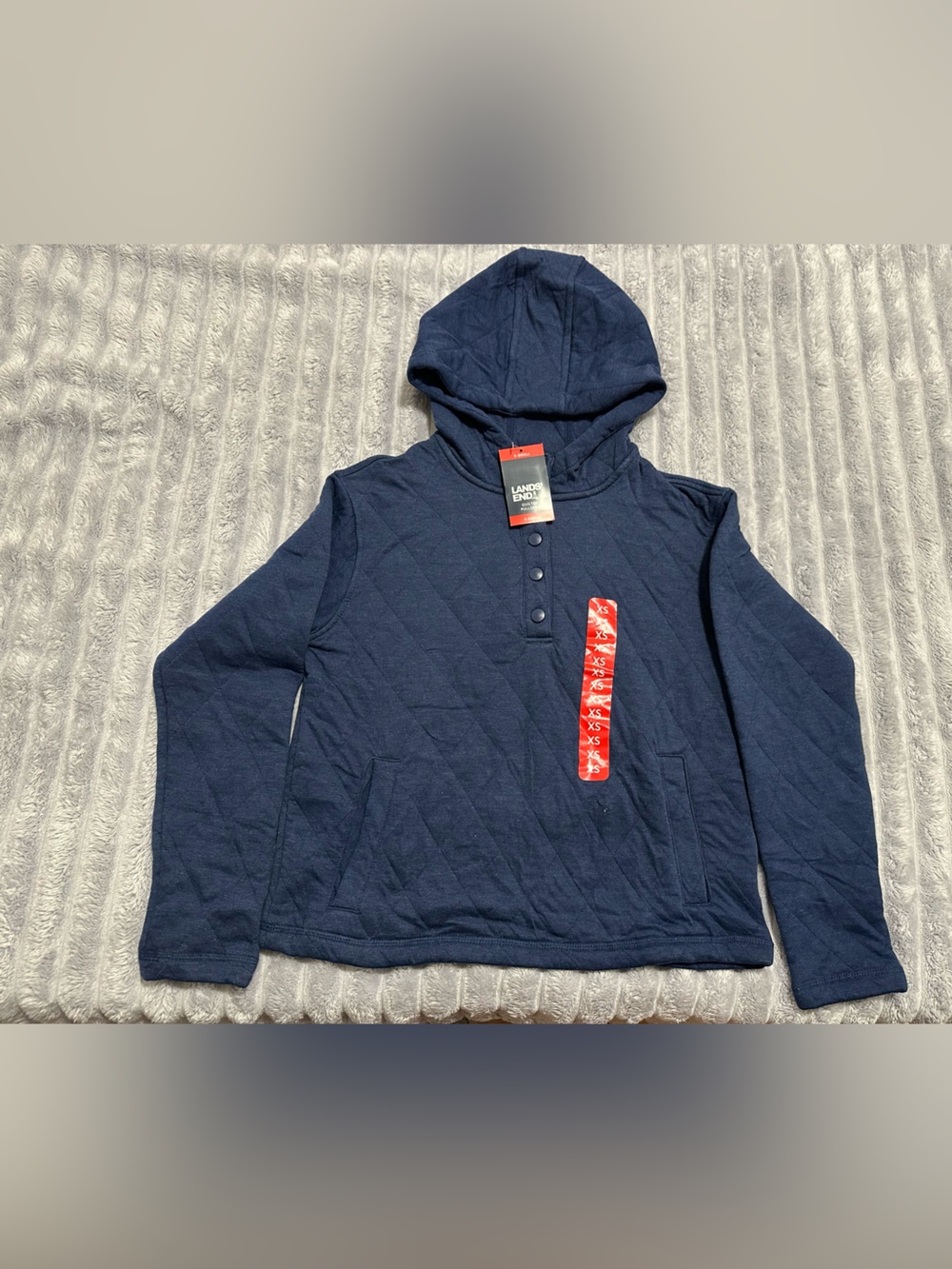 Lands' End Navy Hooded Quilted Pullover